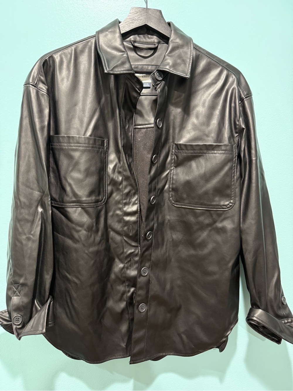 American Eagle Outfitters Black Leather Button-Up Jacket